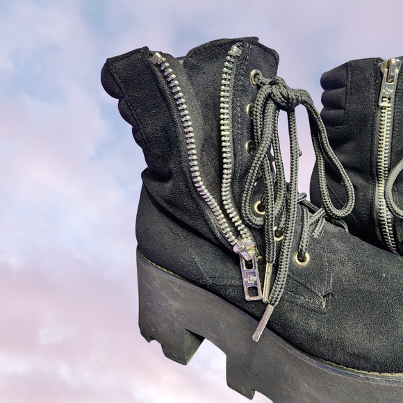 Current Mood Greenpoint Platform Black Suede Zip Up Festival Rave Boots Sz 8 - Picture 3 of 8